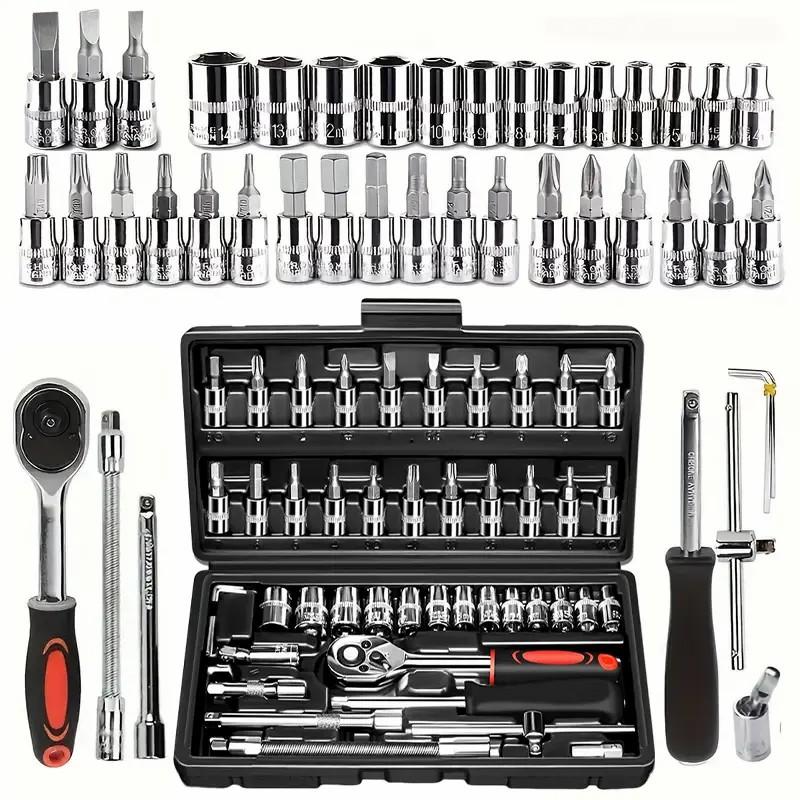 Auto Repair Tools - 46Pcs Metric Socket Wrench Set Auto