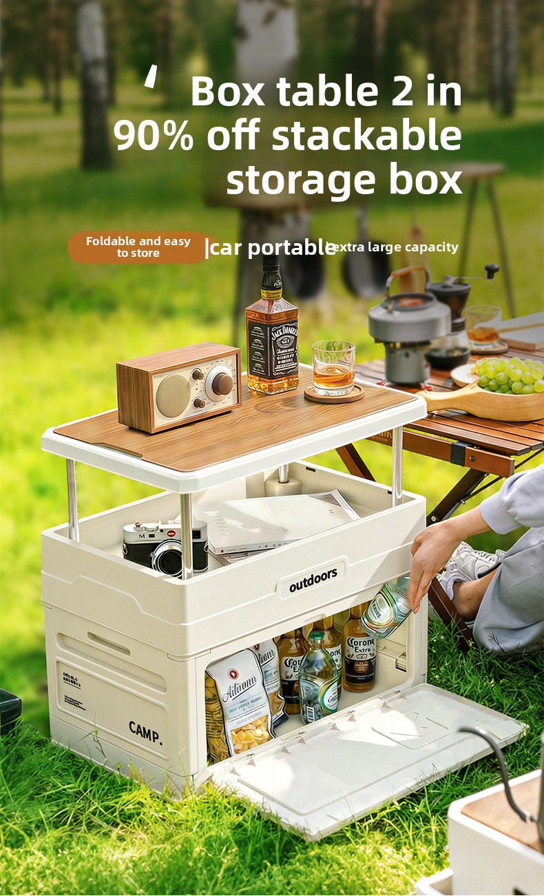 Car Trunk Organizer Foldable Storage Box - Camping Folding Storage Box Wood Lid